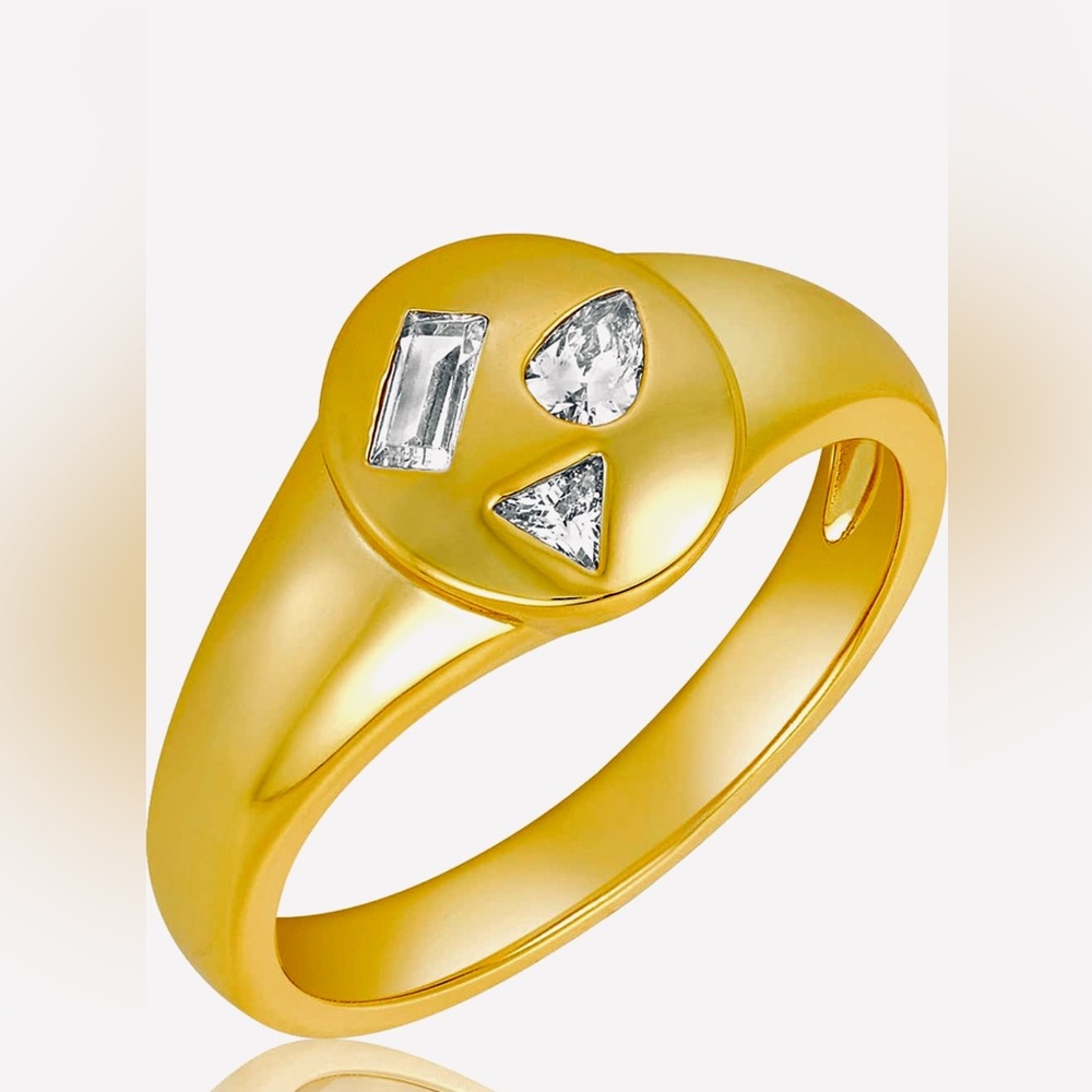 ✨Adornia Multi-Shape Swarovski Crystal 14K Gold Plated Signet Ring Size 8 NEW